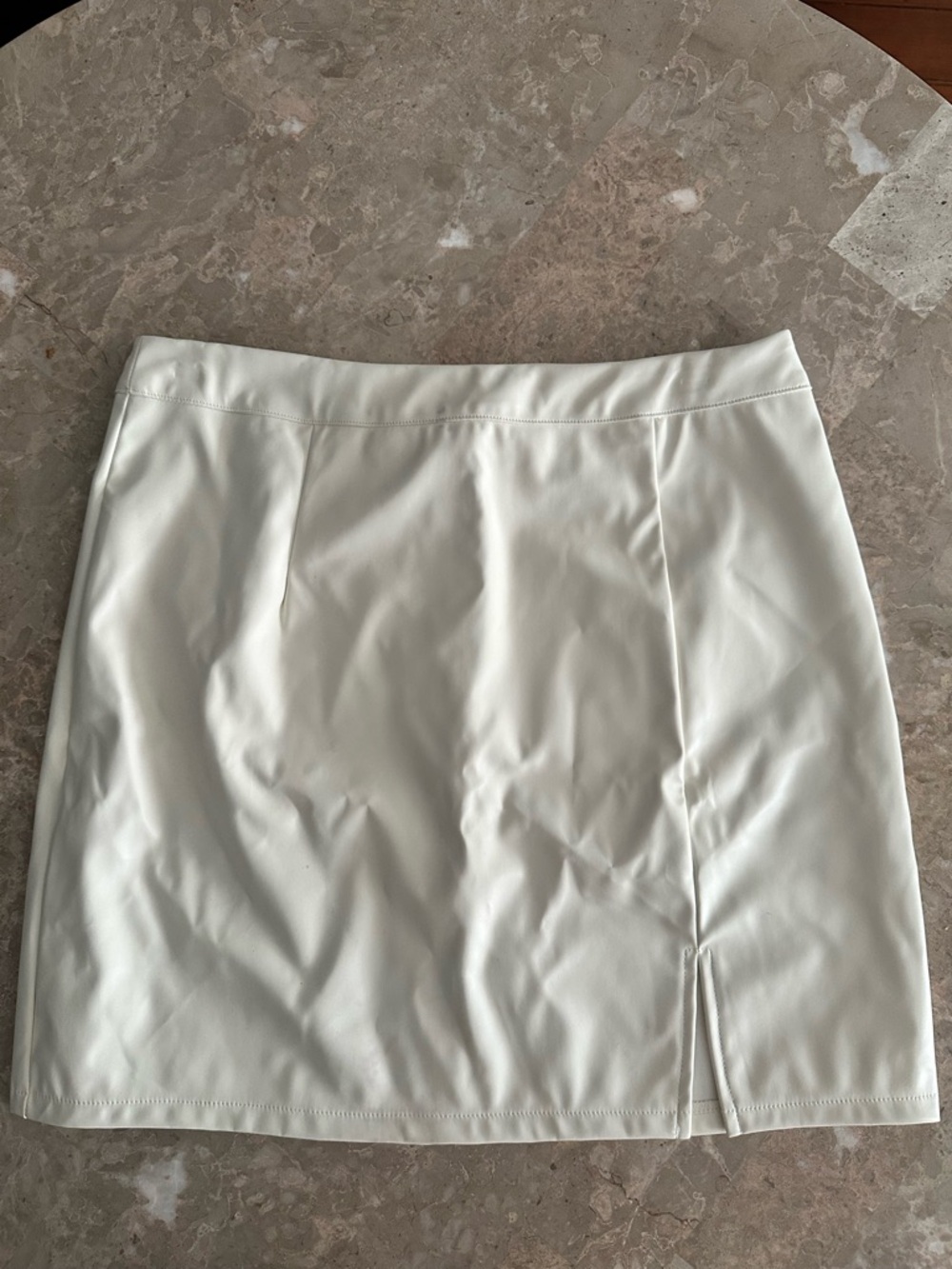 Entro Faux Leather Cream Mini Skirt with Side Slit